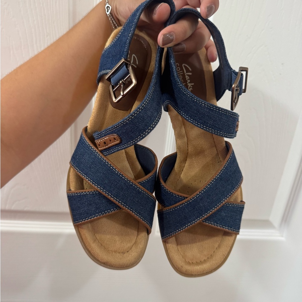 Clarks Denim Blue Cross-Strap Sandals